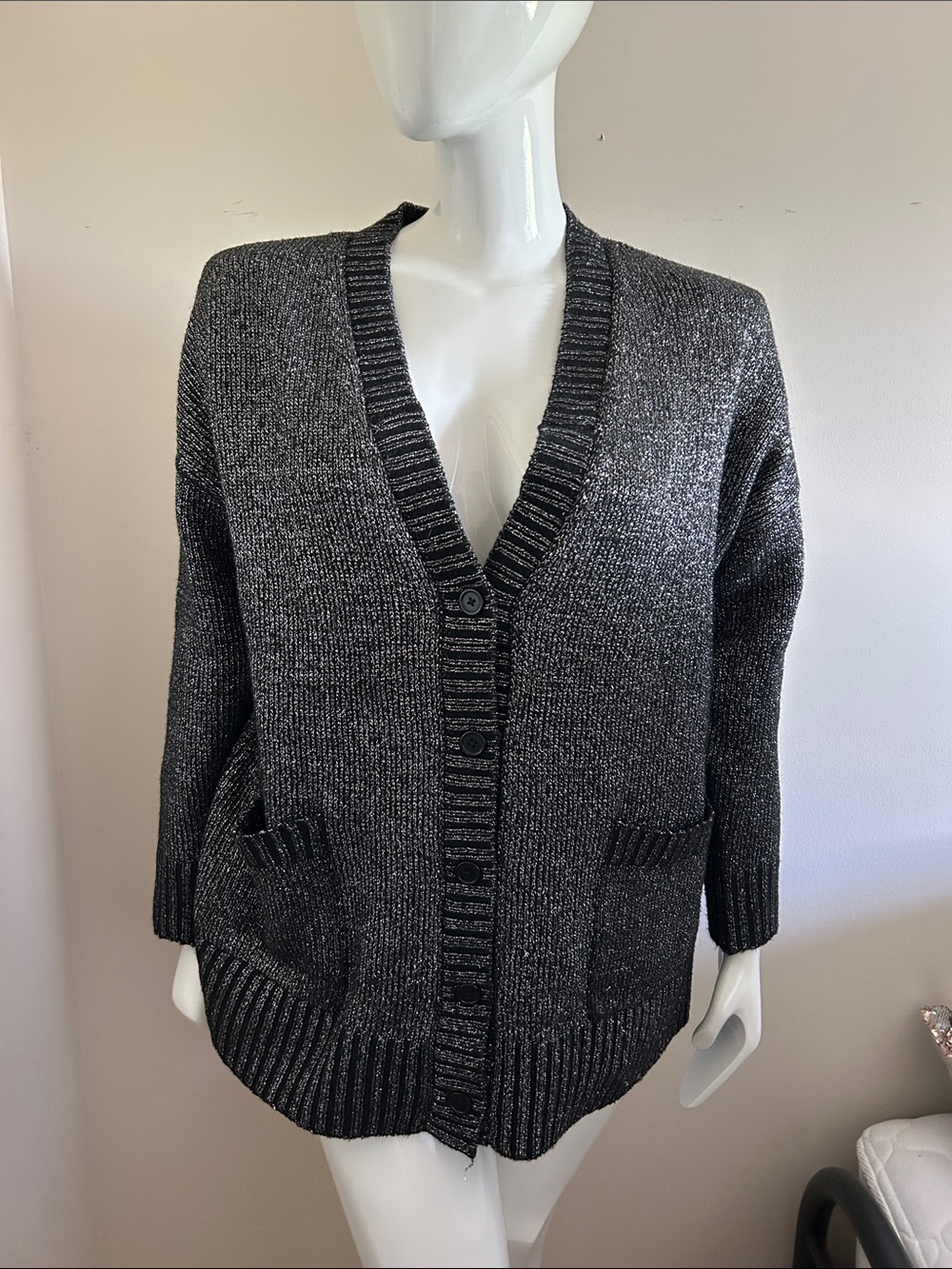 Torrid Chunky V-Neck Button Cardigan in Charcoal Metallic 2x